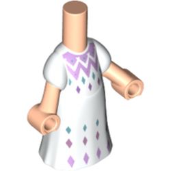 LEGO part 75854 Microdoll Body Long Dress White with Dark Turquoise/Medium Lavender Decorations in White