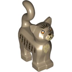 LEGO part 13786pr0023 Animal, Cat, Standing New Style with Tan Chest, Dark Brown Stripes and Whiskers print in Sand Yellow/ Dark Tan