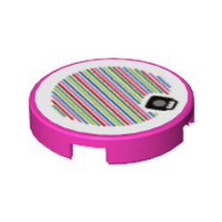 LEGO part 76156 Tile Round 2 x 2 with Bottom Stud Holder and Mushroom and Barcode Print (Sticker) in Bright Purple/ Dark Pink