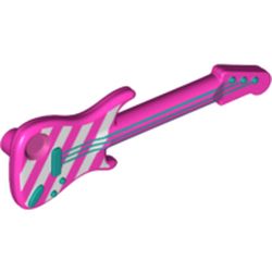 LEGO part 11640pr0006 Musical Instrument Guitar Electric with Dark Azure Strings and White Stripes Print in Bright Purple/ Dark Pink