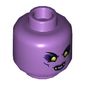 Minifig Head Spider Queen, Lime Eyes with Dark Purple Shadow, Dark Purple Lips with Fangs / Metal Mouth Cover Print