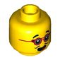 Minifig Head Pan, Red Glasses, Thin Moustache, Open Mouth Smile / Clenched Teeth Print