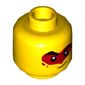 Minifig Head Monkie Kid, Thick Eyebrows, Stern / Smirk with Red Paint Around Eyes Print