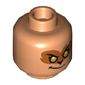 Minifig Head Evil Macaque, Dark Orange Around Gold Eyes with Smirk / Dark Red Around Eyes with White Right Eye and Grin Showing Teeth Print