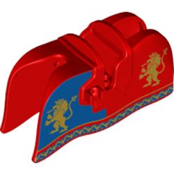 LEGO part 13744pr0003 Animal / Creature Accessory, Horse Barding, Smooth Edge with Gold Lion Print in Bright Red/ Red