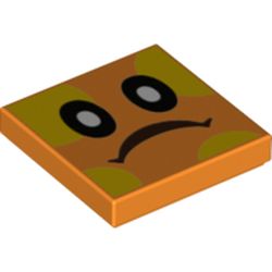 LEGO part 76890 Tile 2 x 2 with Groove and Sad Face with Lime Spots Print in Bright Orange/ Orange