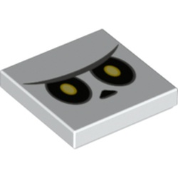 LEGO part 76900 Tile 2 x 2 with Groove and Yellow and Black Eyes Print (Bone Goomba Face) in White