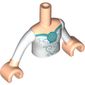Minidoll Torso Girl with White Dress, Dark Turquoise Trim, Shell Print, Light Nougat Arms and Hands