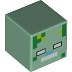 LEGO part 76941 Minifig Head Special, Cube with Minecraft Zombie in Sand Green