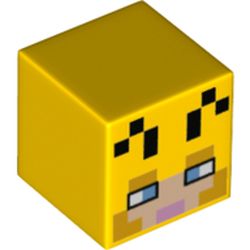 LEGO part 76965 Minifig Head Special, Cube with Minecraft Bee Face Print in Bright Yellow/ Yellow