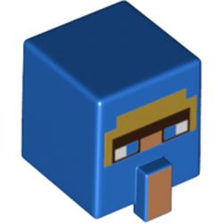 LEGO part 76974 Minifig Head Special, Cube with Medium Dark Flesh Nose, Blue Eyes print in Bright Blue/ Blue