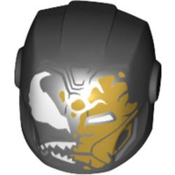 Helmet with Armor Plates and Ear Protectors with White Eyes, Sharp Teeth, Partly Iron Man Mask (Venom)
