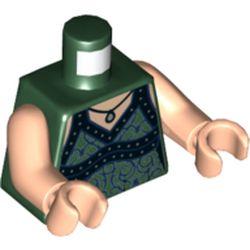 LEGO part  Minifig Torso Dress, Dark Blue Filigree, Pendant in Earth Green/ Dark Green