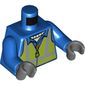 Torso Safety Vest, Lime with Reflective Stripes over Jacket with Orange Stripe Print, Blue Arms, Dark Bluish Gray Hands