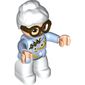 Duplo Figure with Hair in a Bun White, White Legs, Flowers Print, Dark Brown Glasses