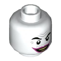 Minifig Head Joker, Gray Wrinkles and Moustache, Dark Pink Lips, Wide Grin / Sad Print