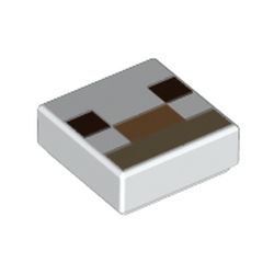 LEGO part 77283 Tile 1 x 1 with Pixelated Dark Brown/Dark Tan/Medium Dark Flesh Face print in White