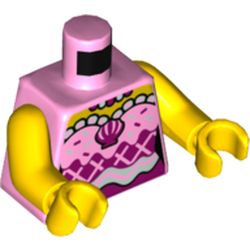LEGO part 973c01h01pr5499 Torso Dress with Magenta Diamonds, White Curvy Belt, Magenta Sea Shell Print, Yellow Arms and Hands in Light Purple/ Bright Pink