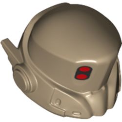 LEGO part 01598pr0001 Minifig Helmet Space, Antenna (Lightyear) with Red Dots print in Sand Yellow/ Dark Tan