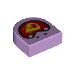 LEGO part 24246pr0022 Tile 1 x 1 Half Circle with Face, Open Mouth with Flames print in Lavender