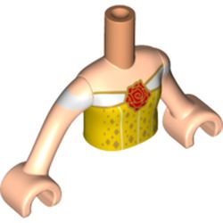 Minidoll Torso Girl with Bright Light Orange Top with Rose Print, Light Nougat Arms with Hands