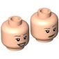 Minifig Head Rachel Green, Dark Tan Eyebrows, Peach Lips, Smirk / Open Mouth Smile Print