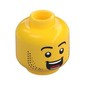 Minifig Head Dynamo Doug, Beard Stubble, Raised Eyebrows, Large Open Mouth Smile Print