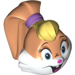 Minifig Head Special, White Face, Open Mouth, Blue Eyes print (Lola Bunny)