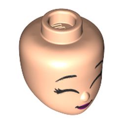 LEGO part 77786 Minidoll Head with Closed Eyes, Dark Pink Lips in Light Nougat