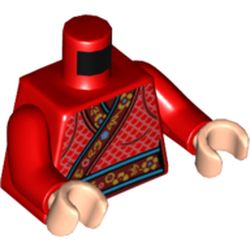 Torso Robe, Dark Red and Azure Edges with Floral Pattern Print, Red Arms, Light Nougat Hands