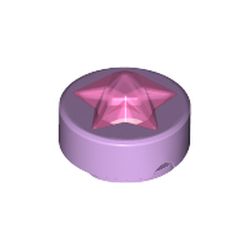 LEGO part 72046 Tile Round 1 x 1 with Molded Trans-Bright Pink Star in Medium Lavender