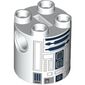 Brick Round 2 x 2 x 2 Robot Body, Axle Holder '+' Orientation with Blue and Gray Astromech Droid Print (R2-D2)
