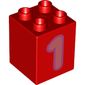 Duplo Brick 2 x 2 x 2 with Coral '1' Print
