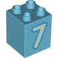 Duplo Brick 2 x 2 x 2 with Light Aqua '7' Print