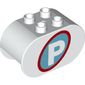 Duplo Brick 2 x 4 x 2 Rounded Ends with 'P' on Azure Circle with Red Border Print