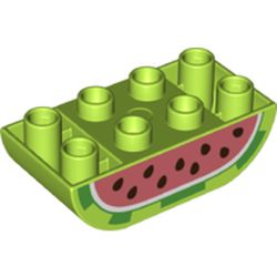 LEGO part 77959 Duplo Brick 2 x 4 Curved Bottom with Watermelon Print in Bright Yellowish Green/ Lime