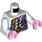 Torso Tunic with Medium Blue Utility Harness with Hot Dogs, Chopsticks, and Gold Pig Badge Print, White Arms, Bright Pink Hands