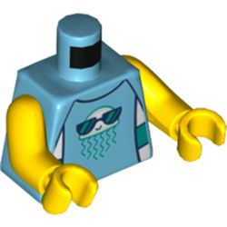 Torso Bathing Suit, Jelly Fish Wearing Sunglasses, Dark Blue Trim print, Yellow Arms and Hands