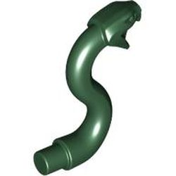 LEGO part 28588 Animal, Snake Head with Open Mouth, Fangs and Curved Neck with Bar in Earth Green/ Dark Green