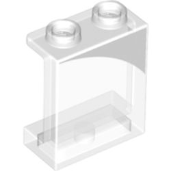 LEGO part 87552pr0012 Panel 1 x 2 x 2 [Side Supports / Hollow Studs] with White Corner Right print in Transparent/ Trans-Clear