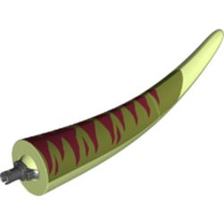 LEGO part 98159pr0008 Animal Body Part, Dinosaur, Tyrannosaurus Rex Tail, with Pin, Olive Green Top and Dark Red Stripes Print in Spring Yellowish Green/ Yellowish Green