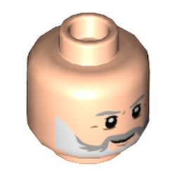 LEGO part 3626cpr3510 Minifig Head Alan Grant, Light Bluish Gray Eyebrows, White and Gray Beard, Dark Tan Lines Print in Light Nougat