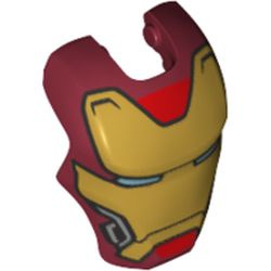 LEGO part 80430pr0012 Headwear Accessory Visor Top Hinge, Rounded, with Gold Face Shield and Bright Light Blue Eyes Print (Iron Man) in Dark Red