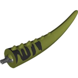 LEGO part 21144c02pr0004 Animal Body Part, Dinosaur, Carnotaurus Tail, with Spikes and Pin, Dark Green Markings Print in Olive Green