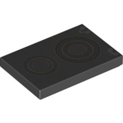 LEGO part 26603pr0052 Tile 2 x 3 with Stove Top / Cooker Hob Rings Print in Black