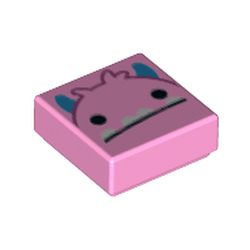 LEGO part 78509 Tile 1 x 1 with Pink Monster, Dark Azure Horns print in Light Purple/ Bright Pink