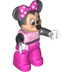 Duplo Figure Minnie Mouse with Bright Pink Top with White Spots and Black Arms - Dark Pink Legs