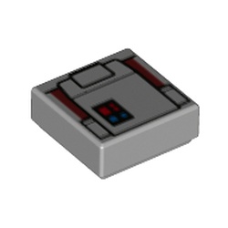 LEGO part 3070bpr0258 Tile 1 x 1 with Red/Blue Buttons, Pocket print in Medium Stone Grey/ Light Bluish Gray