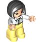 Duplo Figure with Straight Hair with Left Parting Black, Bright Light Yellow Legs, Bow Print