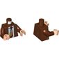 Torso Jacket, Open over Shirt with Reddish Brown and White Tie with Bright Light Orange Tag Print, Reddish Brown Arms, Light Nougat Hands